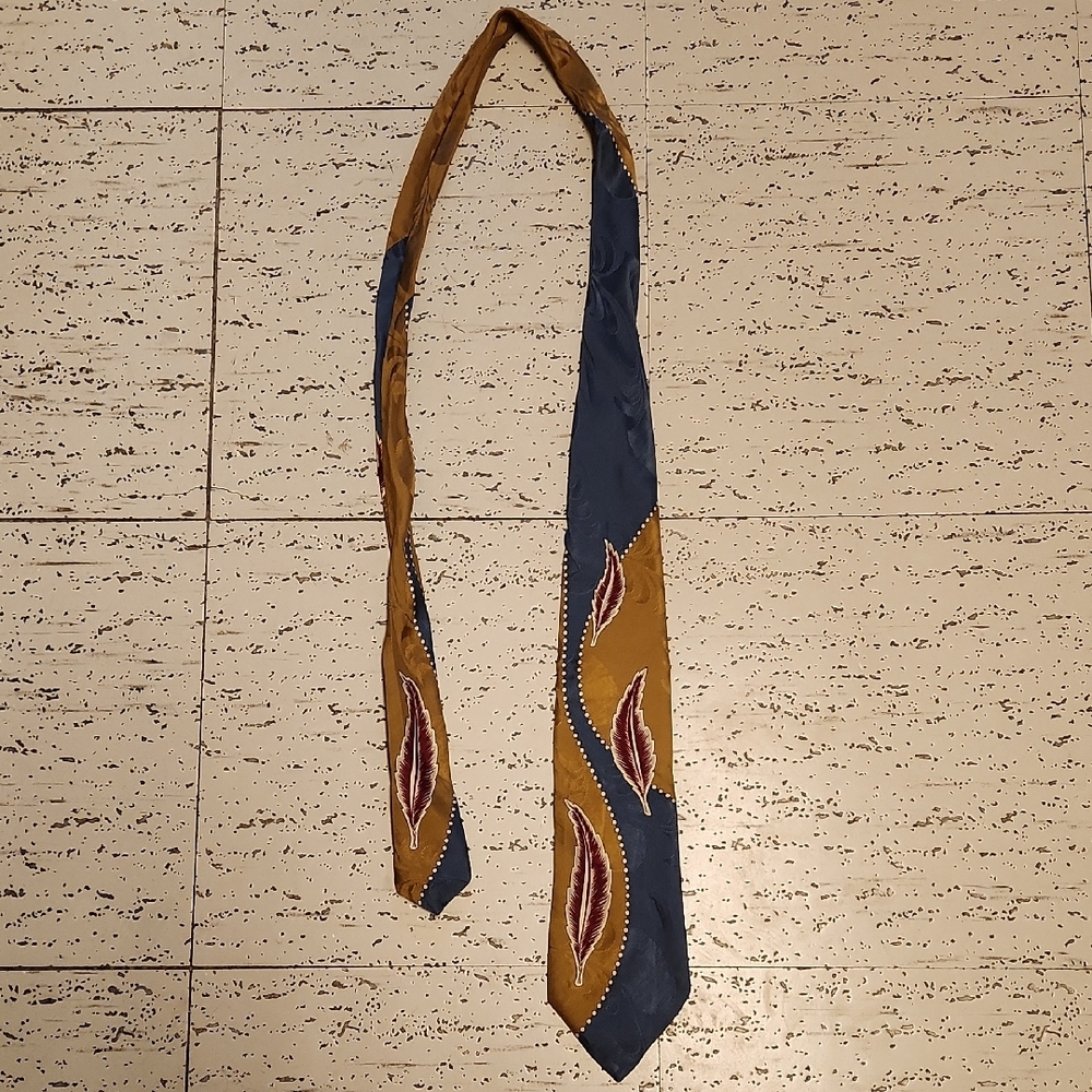Hugo Boss Silk Leaf Design Tie Red, Blue, Gold And White